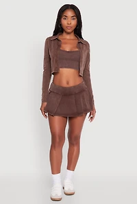 Womens Trendy Acid Wash Pleated Micro Skort, Brown, Size L