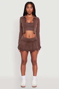 Womens Trendy Acid Wash Pleated Micro Skort, Brown, Size L