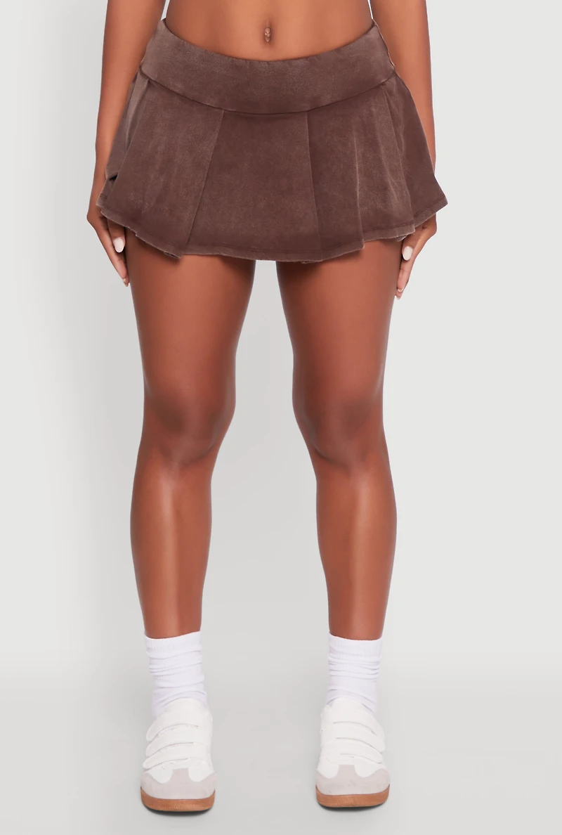 Womens Trendy Acid Wash Pleated Micro Skort, Brown, Size L