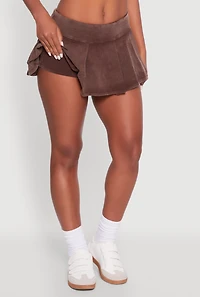 Womens Trendy Acid Wash Pleated Micro Skort, Brown, Size L