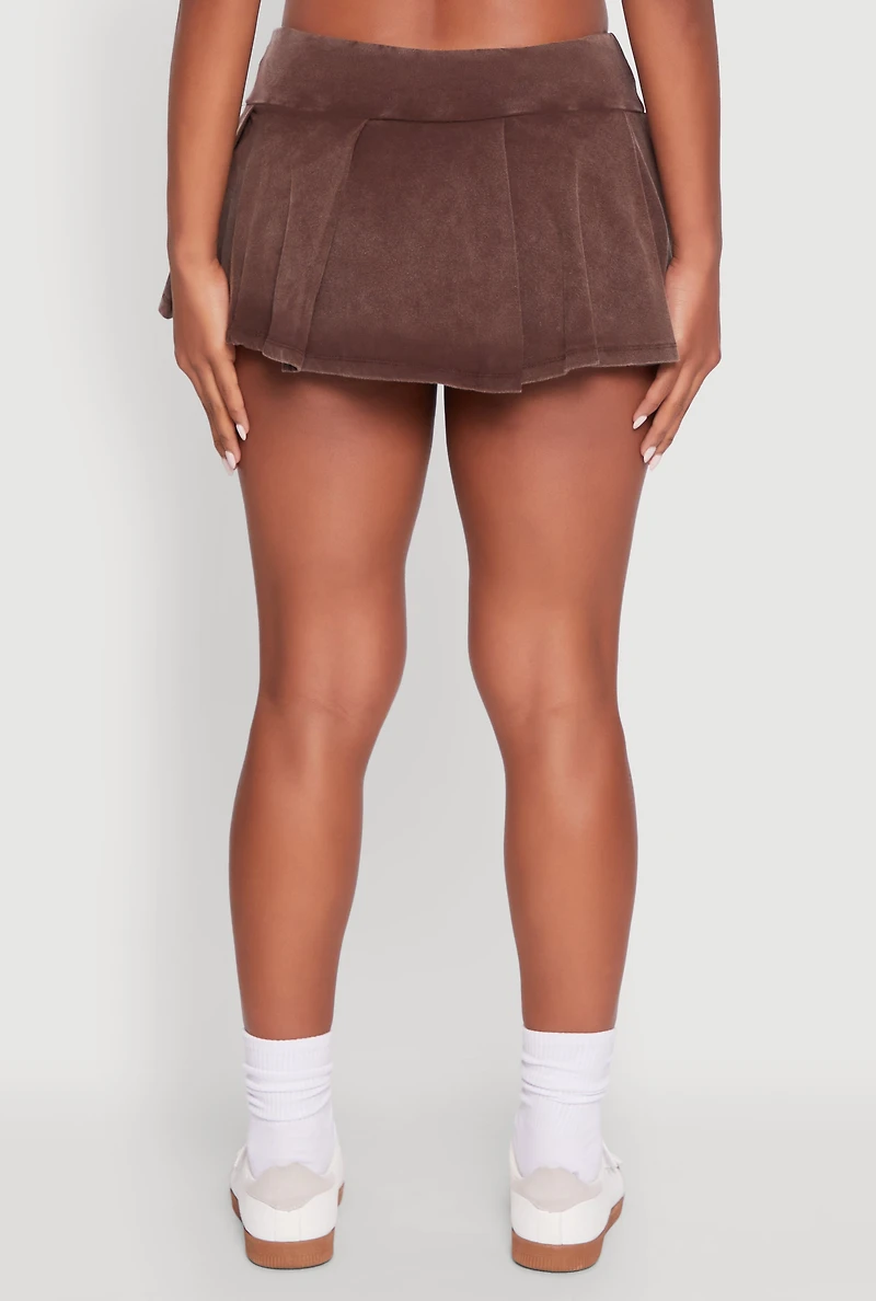 Womens Trendy Acid Wash Pleated Micro Skort, Brown, Size L