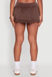 Womens Trendy Acid Wash Pleated Micro Skort, Brown, Size L