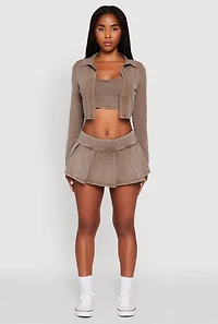 Womens Trendy Acid Wash Pleated Micro Skort, Brown,