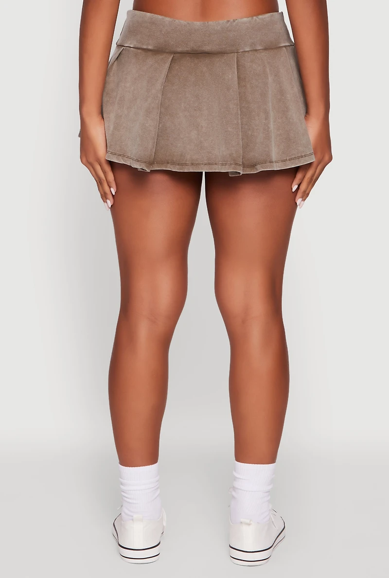 Womens Trendy Acid Wash Pleated Micro Skort, Brown, Size L