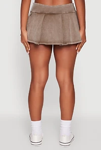 Womens Trendy Acid Wash Pleated Micro Skort, Brown, Size L