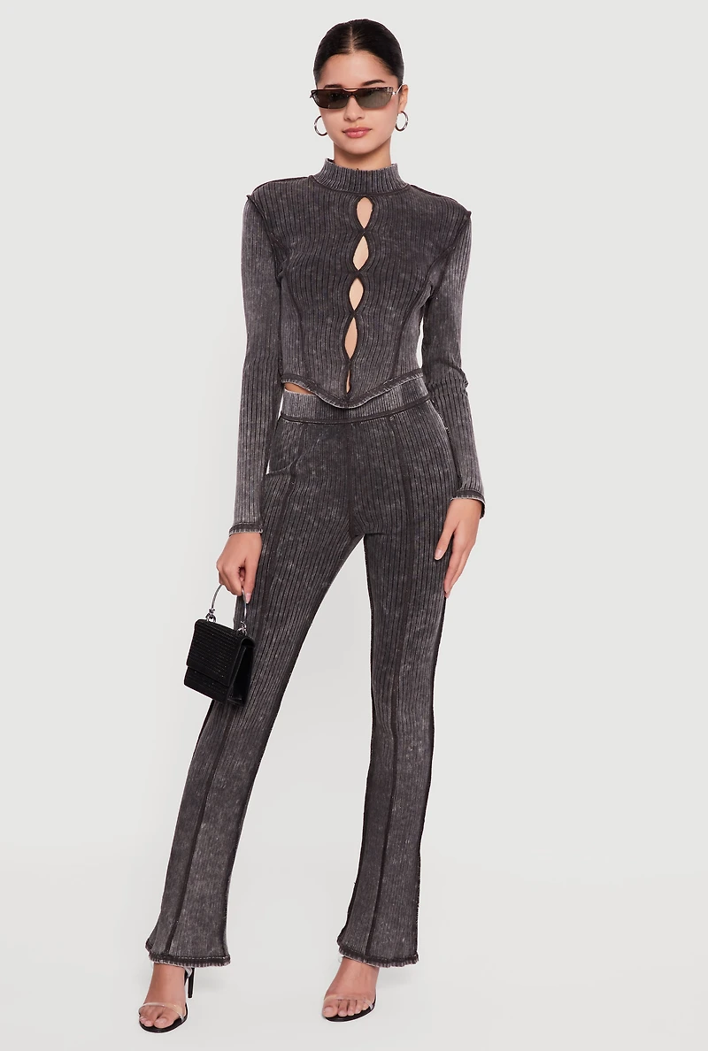 High Waisted Acid Wash Pull On Pants