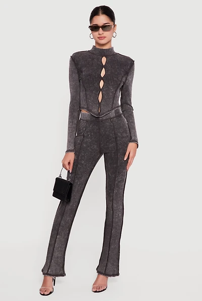 High Waisted Acid Wash Pull On Pants