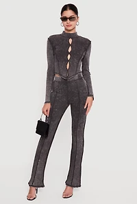 High Waisted Acid Wash Pull On Pants