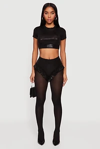 Metallic Foil Screen Short Sleeve Crop Top