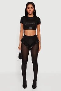 Metallic Foil Screen Ruffle Hem Shorts