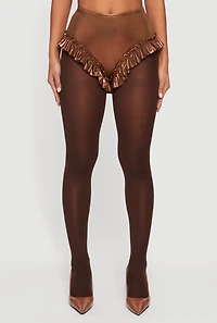 Metallic Foil Screen Ruffle Hem Shorts