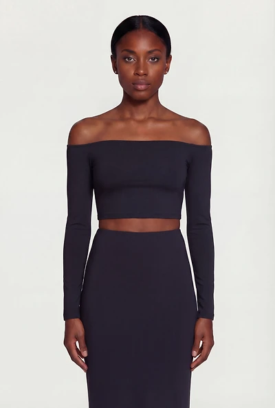 Off the Shoulder Long Sleeve Crop Top