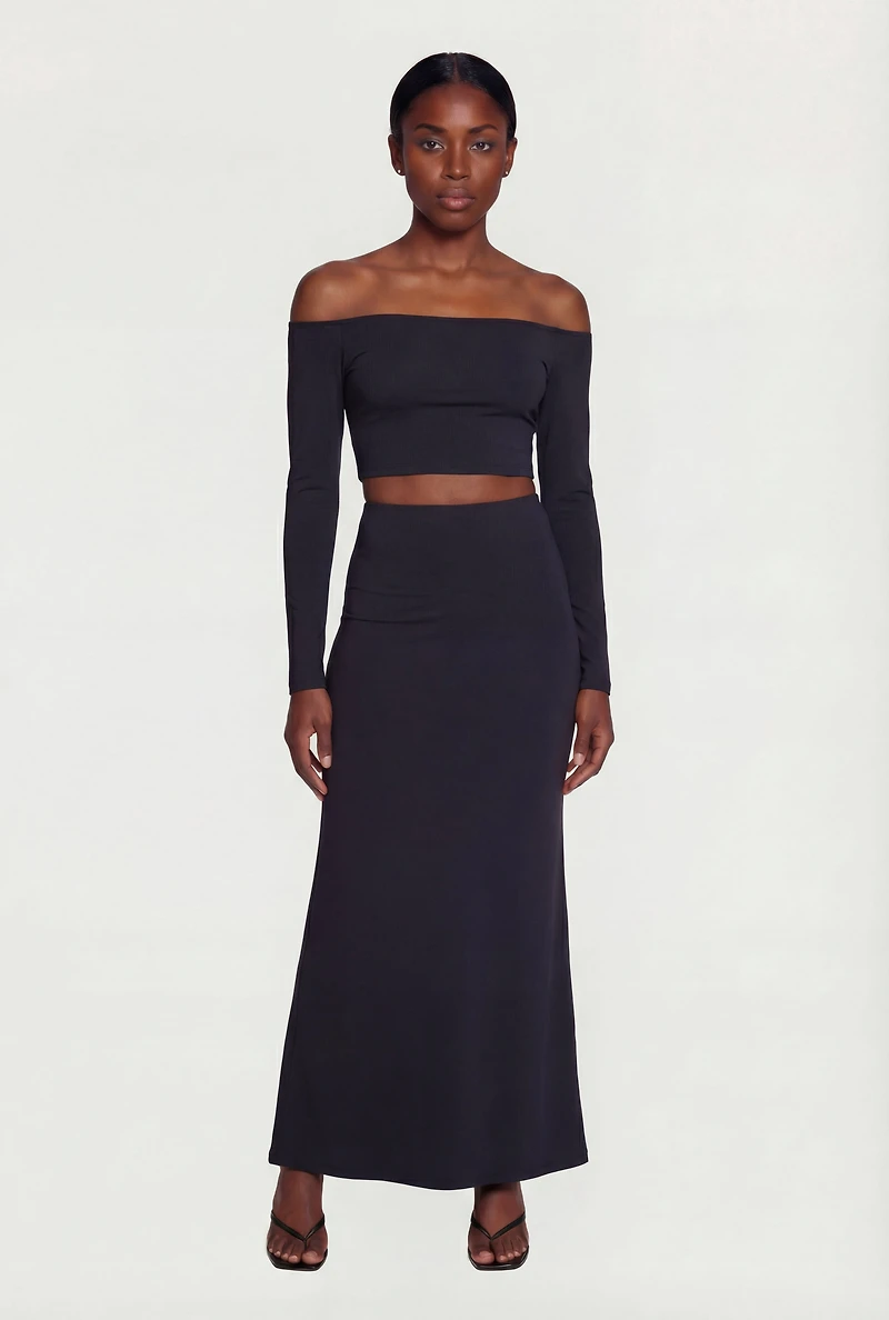 Off the Shoulder Long Sleeve Crop Top