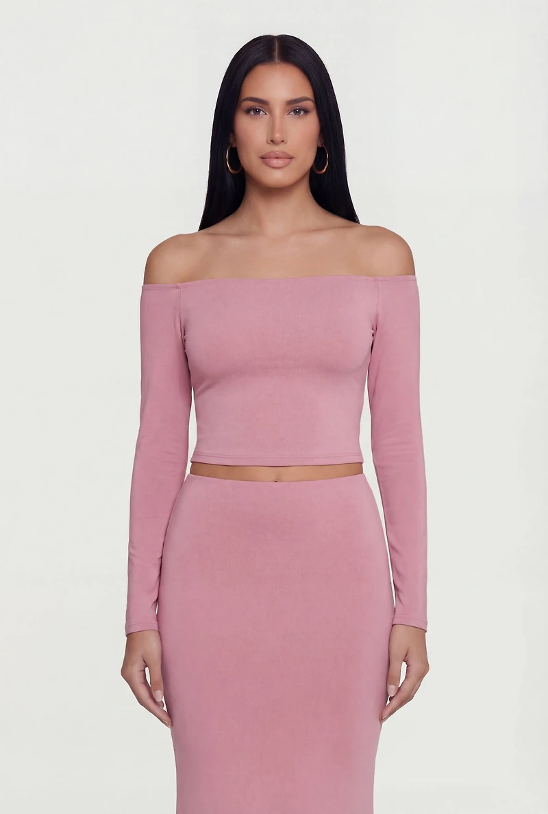 Off the Shoulder Long Sleeve Crop Top