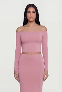 Off the Shoulder Long Sleeve Crop Top