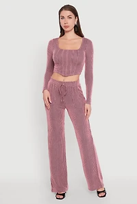 Womens Rib Knit Shadow Stripe Corset Detail Crop Top, Pink, Size S