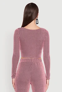Womens Rib Knit Shadow Stripe Corset Detail Crop Top, Pink, Size S