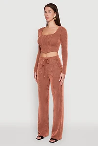 Womens Rib Knit Shadow Stripe Corset Detail Crop Top, L