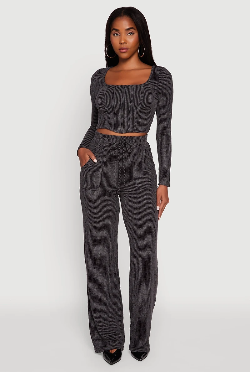 Womens Rib Knit Shadow Stripe Straight Leg Pants,