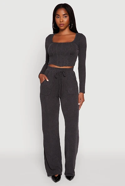 Womens Rib Knit Shadow Stripe Straight Leg Pants,