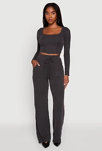 Womens Rib Knit Shadow Stripe Straight Leg Pants,