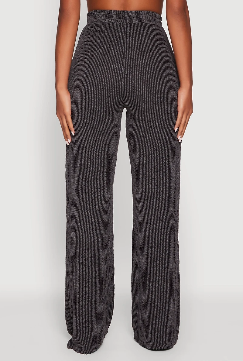 Womens Rib Knit Shadow Stripe Straight Leg Pants, Grey, Size L