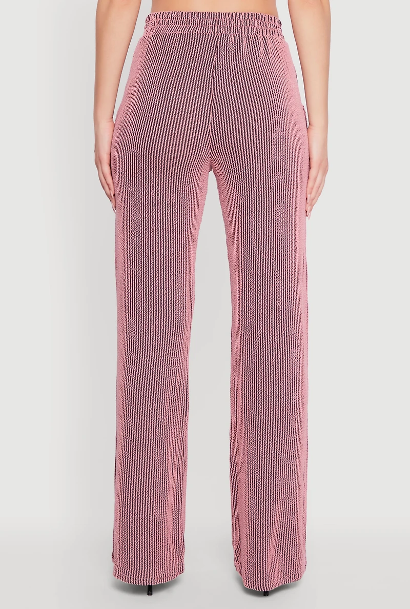 Womens Rib Knit Shadow Stripe Straight Leg Pants, Pink,