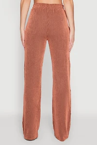 Womens Rib Knit Shadow Stripe Straight Leg Pants, Orange,