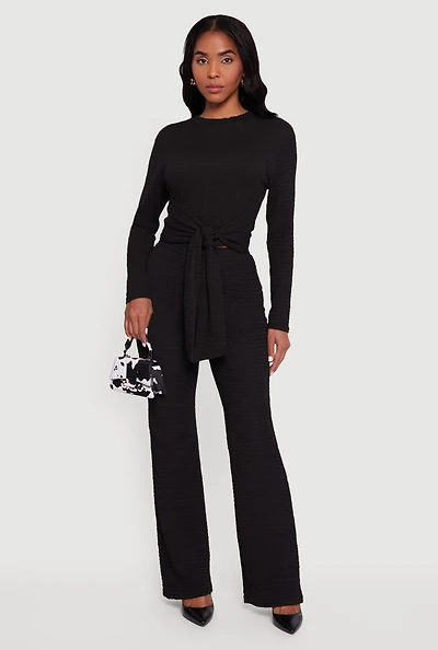 Textured Knit High Waisted Flare Leg Pants