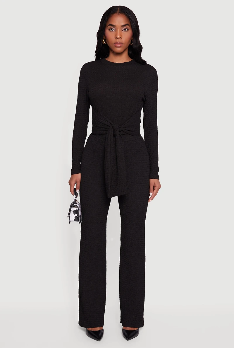 Textured Knit High Waisted Flare Leg Pants