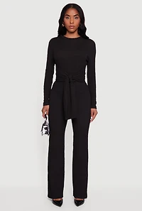 Textured Knit High Waisted Flare Leg Pants