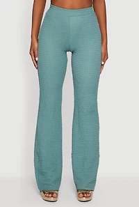 Womens Textured Knit High Waisted Flare Leg Pants, Blue, Size S