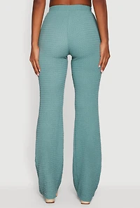 Womens Textured Knit High Waisted Flare Leg Pants, Blue, Size S