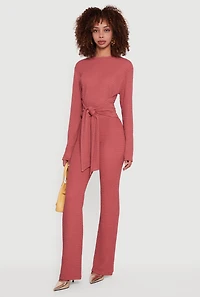 Textured Knit High Waisted Flare Leg Pants