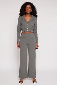 Womens Smocked Button Front Blouse, Grey, Size S