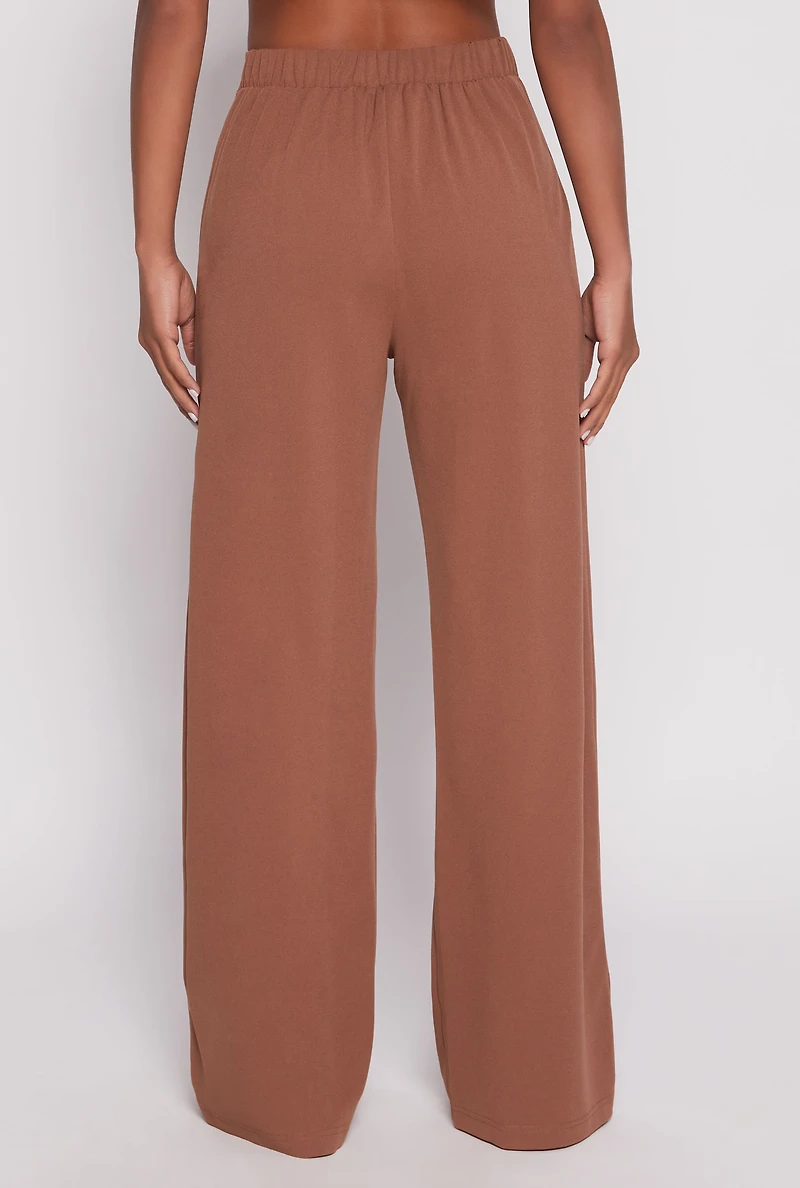 Button Detail Wide Leg Dress Pants