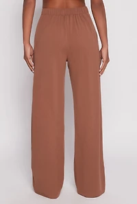 Button Detail Wide Leg Dress Pants