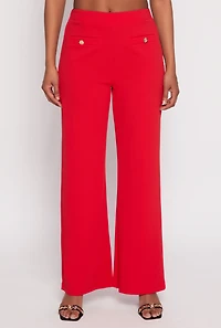 Womens Button Detail Wide Leg Dress Pants, Red, Size M