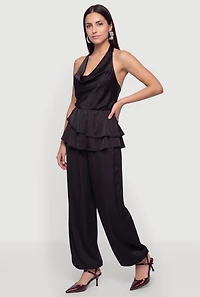 Satin Tie Back Cowl Neck Halter Top