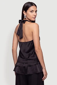 Satin Tie Back Cowl Neck Halter Top