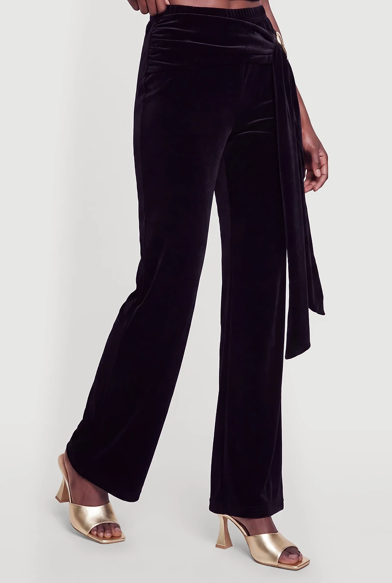 Metallic Ring Detail Velvet Pants