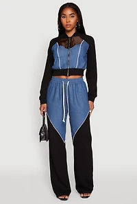 Color Block Sheer Insert Bustier Detail Bomber Jacket