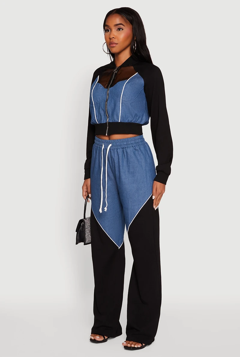 Color Block Sheer Insert Bustier Detail Bomber Jacket