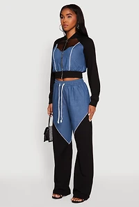 Color Block Sheer Insert Bustier Detail Bomber Jacket