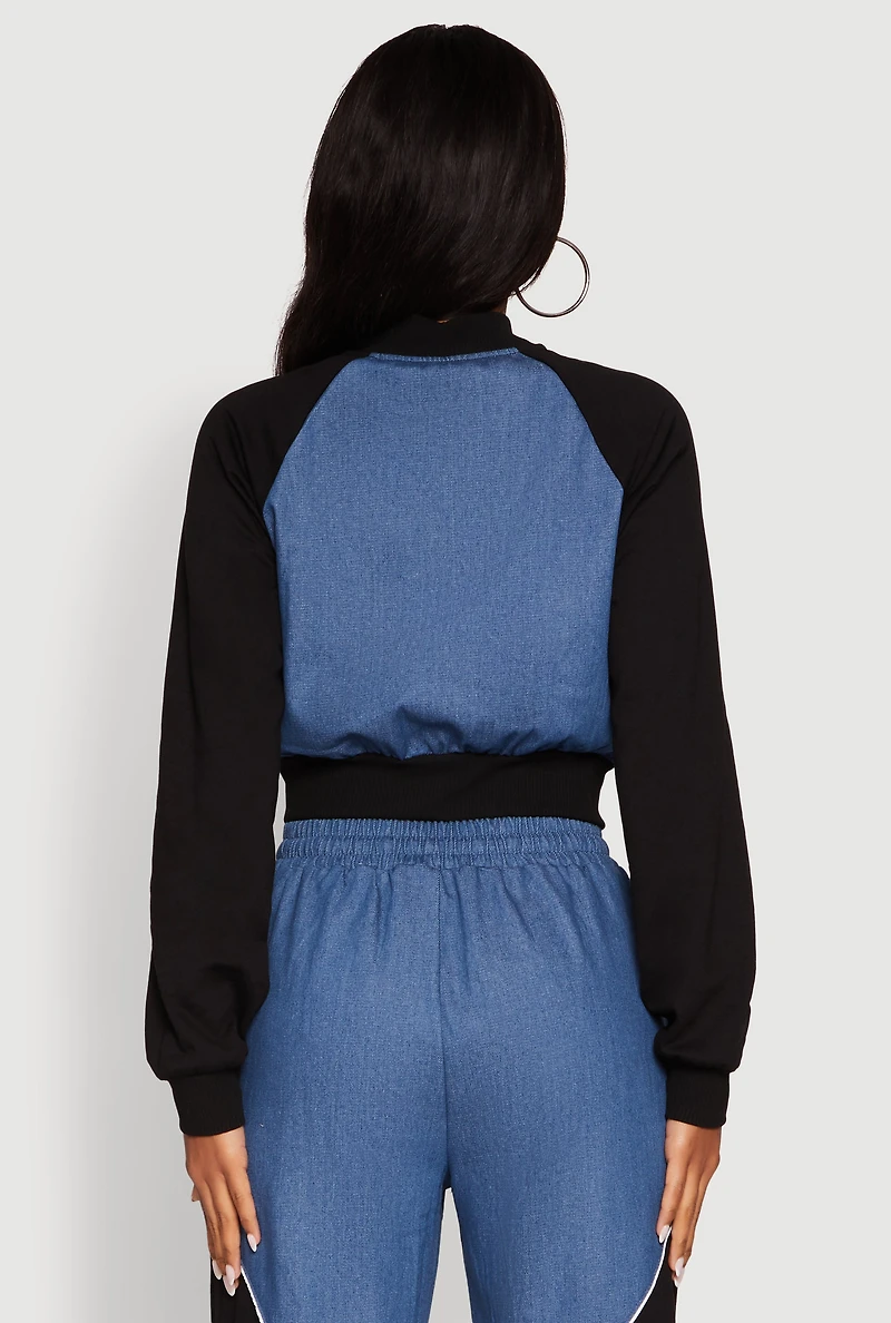 Color Block Sheer Insert Bustier Detail Bomber Jacket