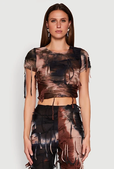 Womens Tie Dye Slashed Crop Top, Multi, Size L