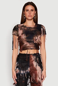 Womens Tie Dye Slashed Crop Top, Multi, Size L