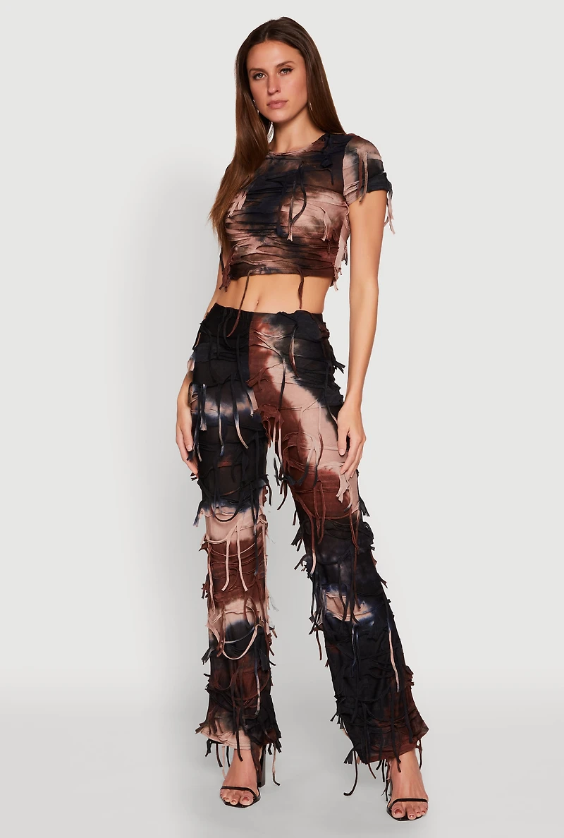 Womens Tie Dye Slashed Crop Top, Multi, Size L