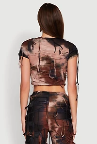 Womens Tie Dye Slashed Crop Top, Multi, Size L