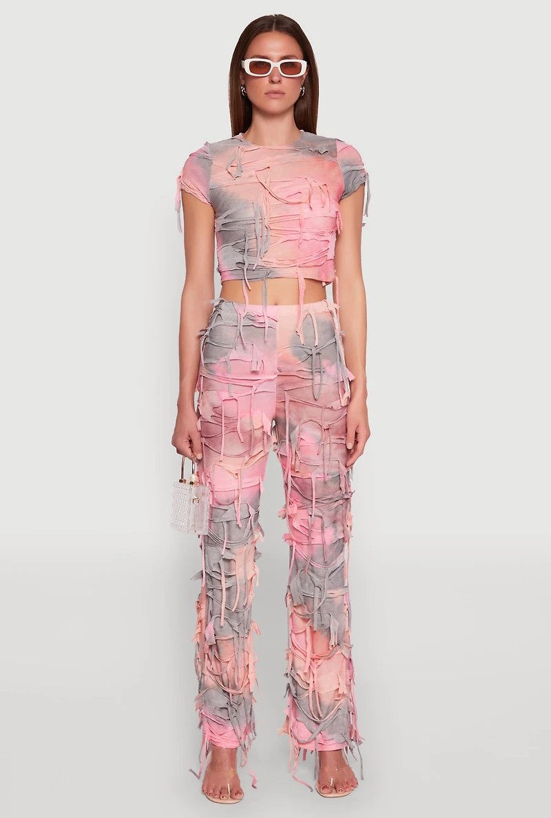 Womens Tie Dye Slashed Crop Top, Multi, Size L
